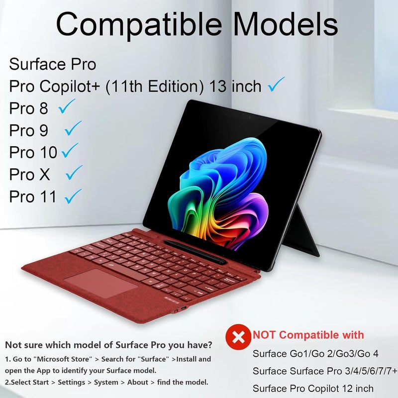 Mobee Bluetooth Type Cover for Microsoft Surface Pro 13 inch, Compatible with Surface Pro 13"(11th Edition) / Pro 11 / Pro 10 / Pro 9 / Pro 8 / Pro X, Slim Keyboard with Trackpad Mouse, Backlit - Image 2